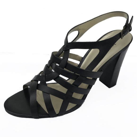 WORTHINGTON Black Leather Woven Scandal Heels EUC 10 M - Picture 2 of 8